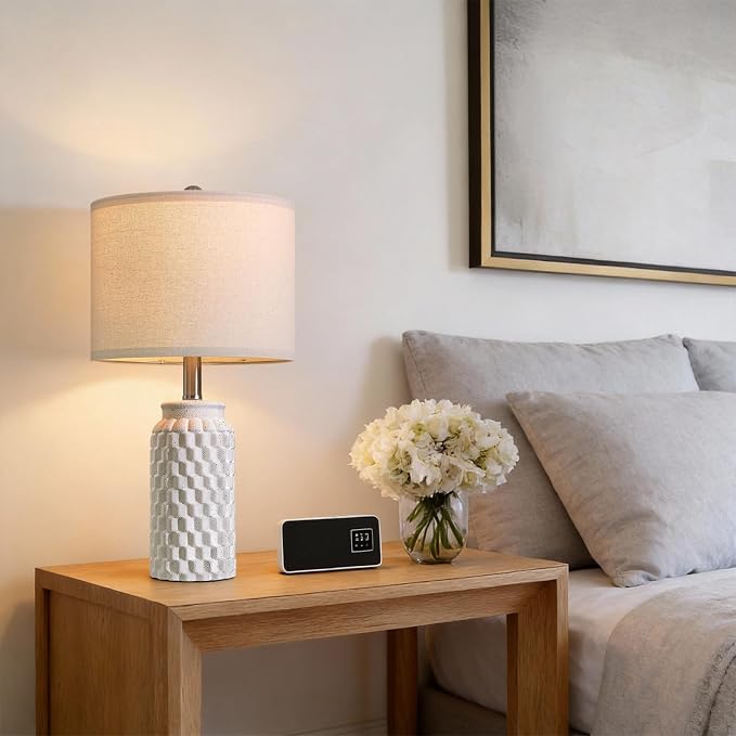 USumkky 20.5" Ceramic Table Lamps Set of 2 - Modern Farmhouse & Boho Style, Bedside Nightstand Lamps for Bedroom, Living Room End Table Lamps, Small Desk Lamp(Matte White)