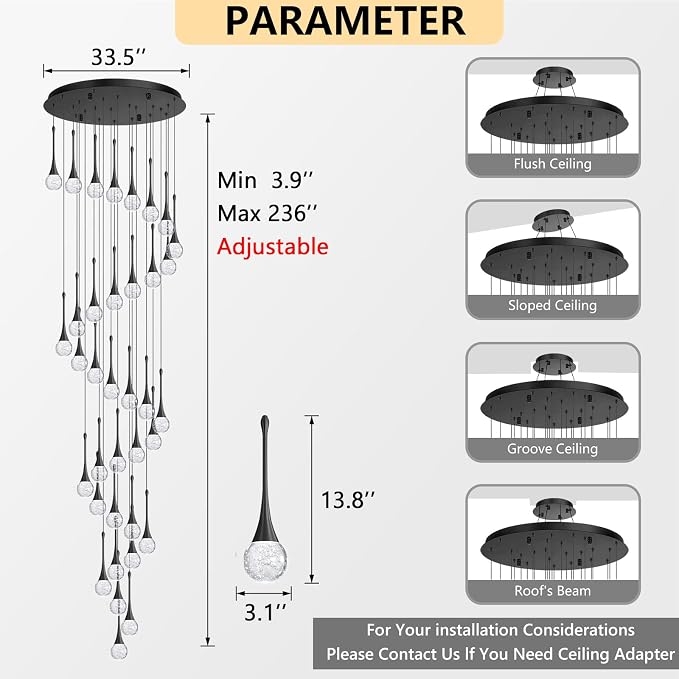 36 Light Modern Glam Crystal Chandelier for High Ceiling LED Dimmable Ceiling Pendant Light Staircase Foyer Enterway Living Room Chandelier Lighting Antique Black