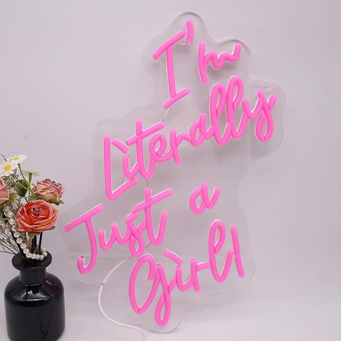 I Am Literally Just A Girl Neon Sign, Pink Neon Sign Girl Room Sign Dorm Wall Decor with Acrylic Backing, USB Powered Neon Light for Bedroom, Living Room, Office, Bar Decor Holiday Birthday Gift