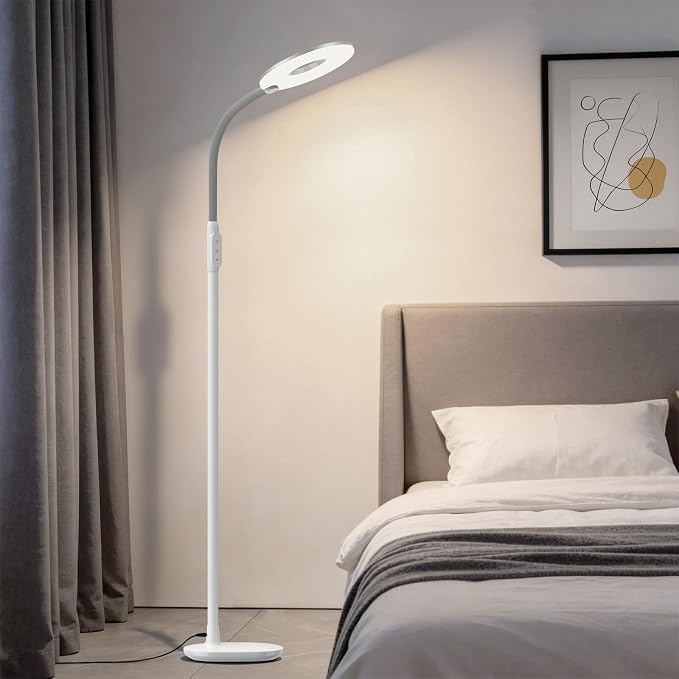 70'' Bright LED Floor Lamp Floor Lamps for Living Room, Office,White | Dimmable & 3 Color Temperature, Touch Control Standing Tall Lamp, Gooseneck Floor Light for Sewing, Craft, Bedroom, Corner