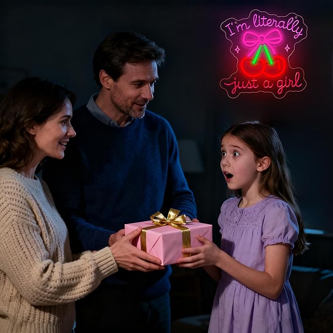 I'm Literally Just A Girl Neon Sign for Wall Decor Dimmable Pink Cherry Neon Light for Man Cave LED Light Sign for Aesthetic Teen Girls Bedroom Dorm Romantic Birthday Gifts Size11.8 * 11.8In(WZA015)