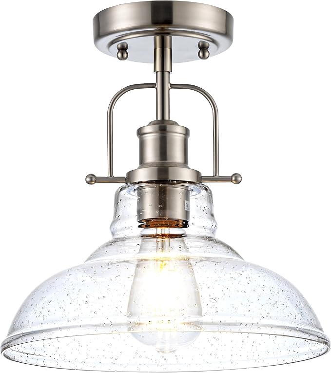 Zlepmlla Modern Flush Mount Ceiling Light Fixture, < Bulb NOT Included> Brushed Nickel Finished with Clear Glass Shade, Farmhouse Light Fixture for Kitchen Island Entryway Porch Foyer Dining Room