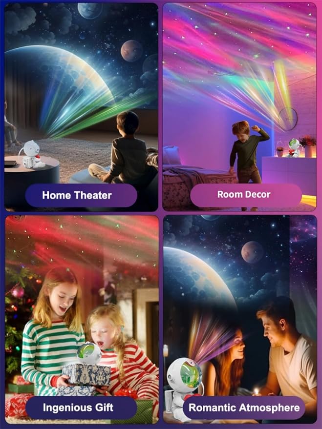 Aurora Galaxy Projector Night Light — Astronaut Space Lamp with Timer & Remote Control, 360° Rotating Star Ceiling Projector, Aesthetic Kids' Room Decor, Ideal Gift for Christmas & Birthdays