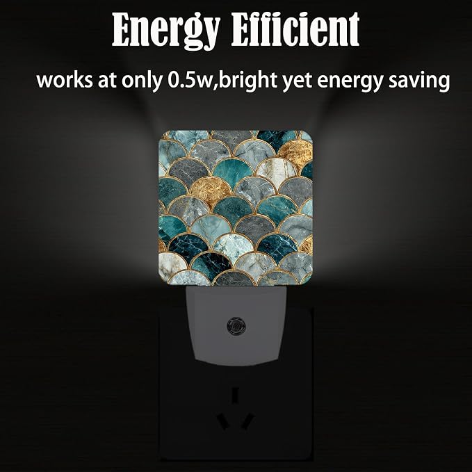 Marble Night Light,Mermaid Fish Scales Plug Into Wall Decor for Stairway,Hallway,Kitchen,Dusk to Dawn Sensor Nightlights for Boys/Girls/Women/Men Room Gifts