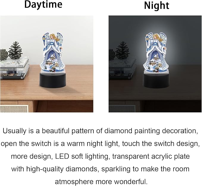 JISHSHAY Diamond Painting Night Light Diamond Art Table Lamps Gem Art LED Lights Gem Painting Desk Lamp Mosaic Kits for Adults DIY Kits for Adults Paint by Numbers Madonna Virgin Mary