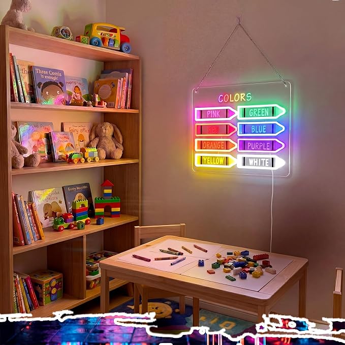 15.8 x 11 Inches Classroom Crayon Colors Neon Sign Back to School Colorful LED Neon Sign Crayon Wall Door for Classroom Playroom Kindergarten Hanger Decor