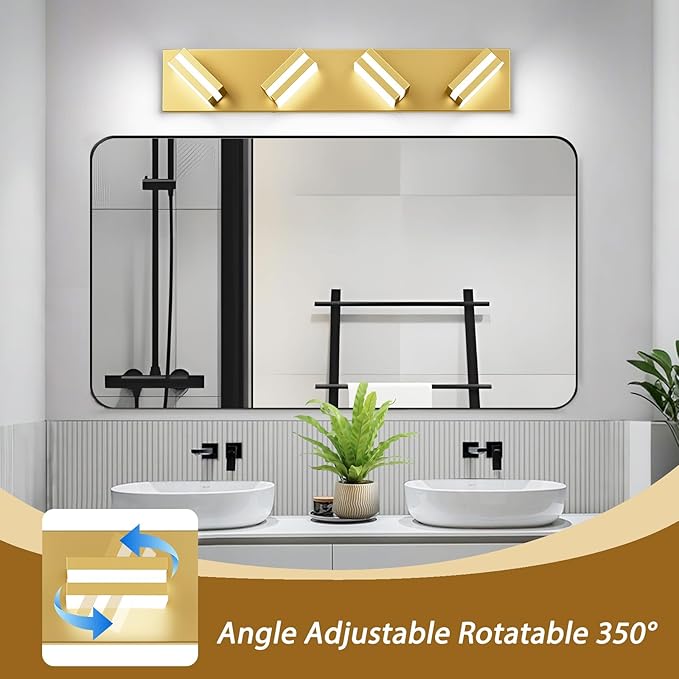 IZORRO LED Modern Bathroom Lights Fixtures(4-Light,Dimmable),Gold Acrylic Wall Lighting,Vanity Lights for Bathroom Over Mirror - 6000k 24In （No Assembly Required）