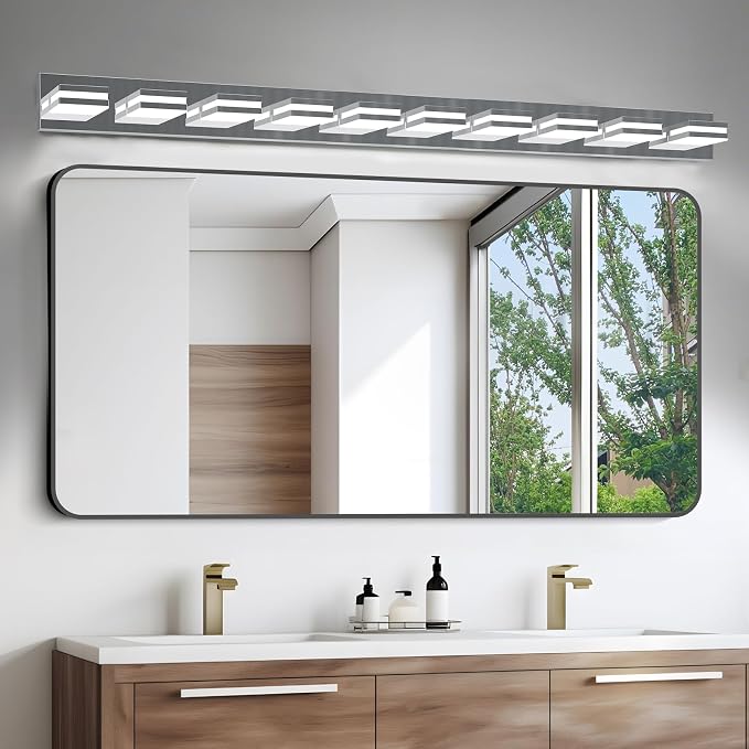 IZORRO LED Modern Bathroom Lights Fixtures(10-Light,Dimmable),Chrome Acrylic Wall Lighting,Vanity Lights for Bathroom Over Mirror - 6000k 40In （No Assembly Required）