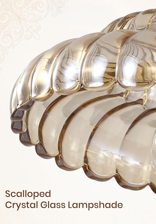 Gold Pendant Light with Glass Shade, Vintage Floral Glass Pendant Lamp for Kitchen Island, Adjustable Hanging Rods Sloped Ceiling Compatible, Living Room Bedroom Hotel-Amber