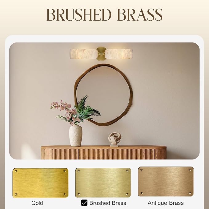 20in Alabaster Wall Sconces Set of Two, Modern Spanish Natural Marble Bathroom Vanity Sconces, Brass Alabaster Sconce Wall Lighting, Gold Wall Light Fixtures Decor for Bedroom Living Room Staircases