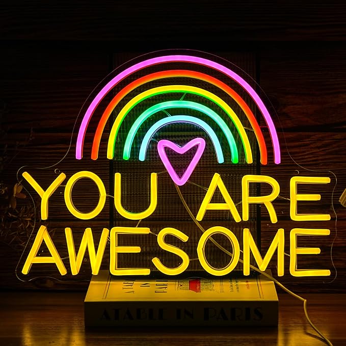 You Are Awesome Neon Sign USB Power Led Rainbow Light Up Sign for Wall Decor Dimmable You Are Awesome Neon Light for Classroom Living Room Kids Room Wedding Birthday Party Bar