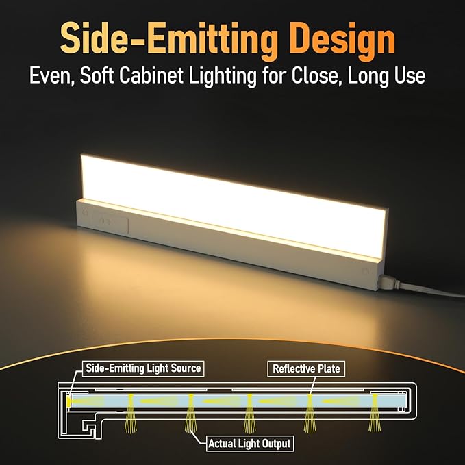 TORCHSTAR Ultra-Slim LED Under Cabinet Lighting Fits 24 Inch Cabinets, 5CCT 16W 1200LM, Hardwired & Plug-in, 120V CRI90 Linkable Dimmable Thin Under Counter Lights for Kitchen, ETL T24