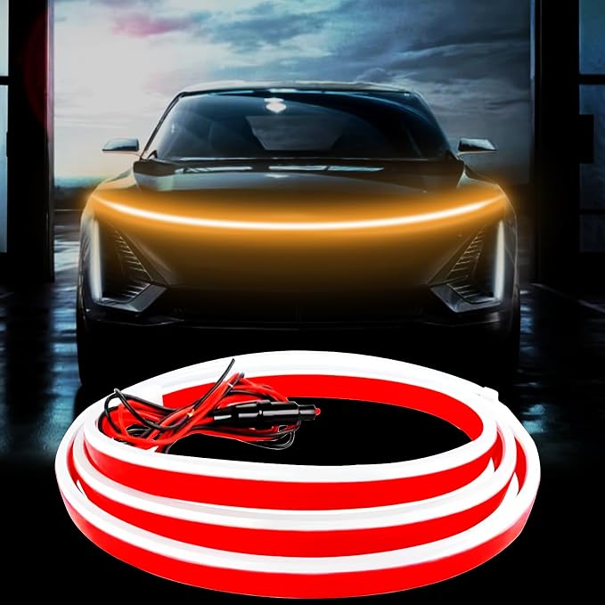 Car LED Hood Light Strip for Cars, SUVs, Trucks, Yellow, 70 Inch | 12V, Universal, Flexible Waterproof Daytime Running Light, Dynamic Scan Start-up Effect, Super Bright Bonnet Lights