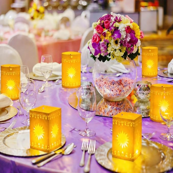 40 Pcs Paper Lanterns with LED Candles for Table Centerpieces | Sun Cutout, Provide Tools, Princess Girls Birthday Party Festival Decorations, 20 Lanterns+20 Candles