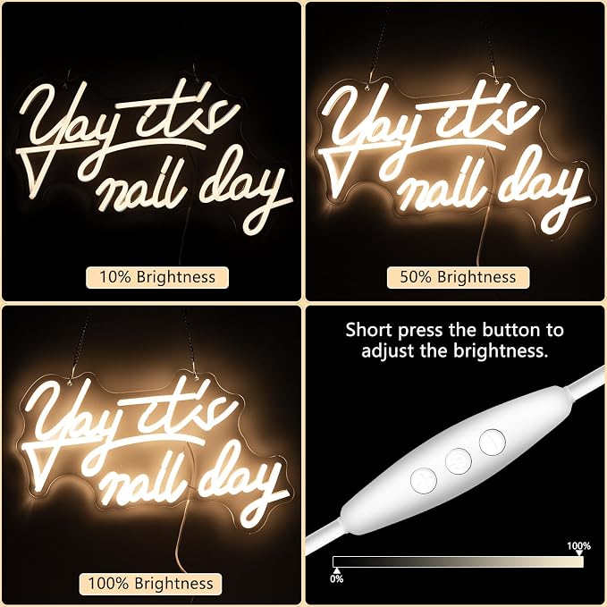Yay It's Nail Day - White Neon Sign for Wall Decor, LED Salon Nail Tech Decor Aesthetic Light Gift