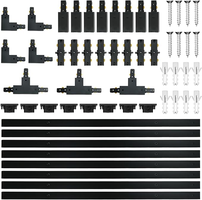 26 FT H Track Lighting Rails Kit, 3 Wire Black Light Tracks with Floating Canopy Connector, Multi Functional H Type Rails, Ideal for Single Circuit H Style Track System