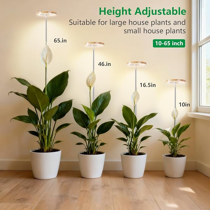SDOVUERC Full‑Spectrum Grow Lights for Indoor Plants – Adjustable Height Plant Lamp with Wood‑Grain Finish, 6/12/18H Timer, 3 Color Modes, Perfect Plant Lights for Houseplants Growing.(Pack 1)