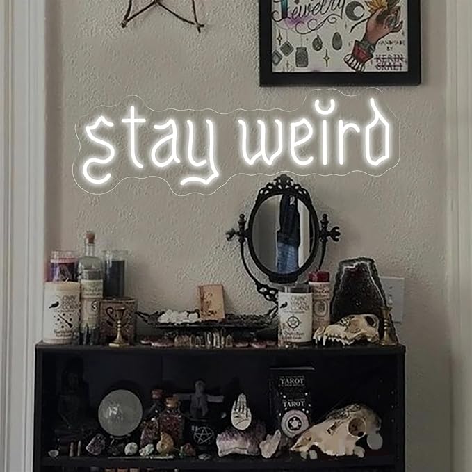 Stay Weird Neon Sign White Neon Signs for Wall Decor Neon Light Sign with USB Neon Lights LED Neon Sign for Bedroom Living Room Study Room LED Signs for Wall Decor