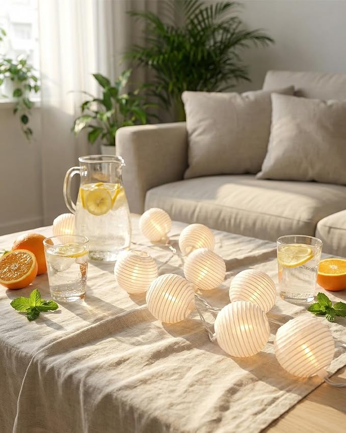 SUNSGNE 8.5Ft Cute White Lantern String Lights, 10 Mini LED Oriental Style White Lanterns Plug in Home & Garden Decorative Lights for Indoor Outdoor Patio Party Wedding Bedroom Bistro Bar