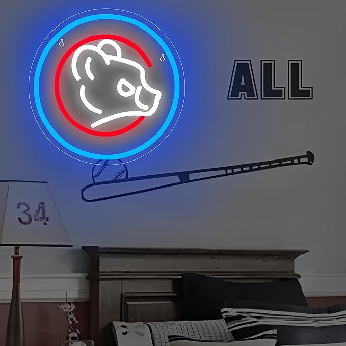 Baseball Neon Sign for Wall Decor Baseball LED Light Up Sign Sports Signs Baseball Decor for Bedroom Boys Room Neon Signs for Man Cave Baseball Gifts for Fans Men Teens Size13.4 * 13.4in（FMXD137）