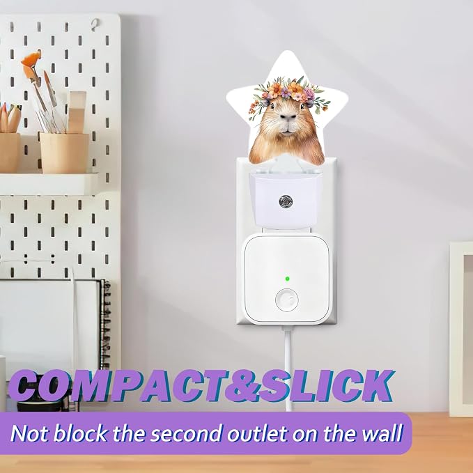 Cute Capybara Night Lights Plug Into Wall,Spring Flower Animal Dusk to Dawn Light Sensor Night Light for Kids, Energy Efficient Sleep Friendly Lamp for Bedroom Bathroom Nursery