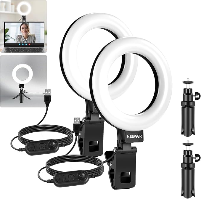 NEEWER BASICS 5" Ring Light for Video Conference Lighting, 2 Pack Clip on Light Kit with Desk Tripod Stands for Monitor Laptop Computer Zoom Call Live Streaming Recording Remote Working Learning, BR60