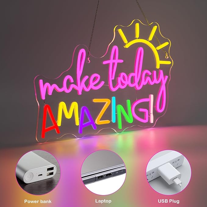 Make Today Amazing Neon Sign Classroom Wall Decor Reading Neon Signs with Sunrise LED Lights for Bedroom Reading Corner Lights Up Sign for Library Study Office LED Gift for Teens Teachers