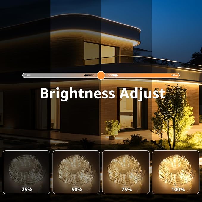 50ft LED Rope Light with Remote 8 Modes Strip Lights with Timer & Memory 5.5mm Large Diameter Twinkle Lights for Wedding Garden Christmas Halloween Bedroom Patio Decorations(15M, Warm White)