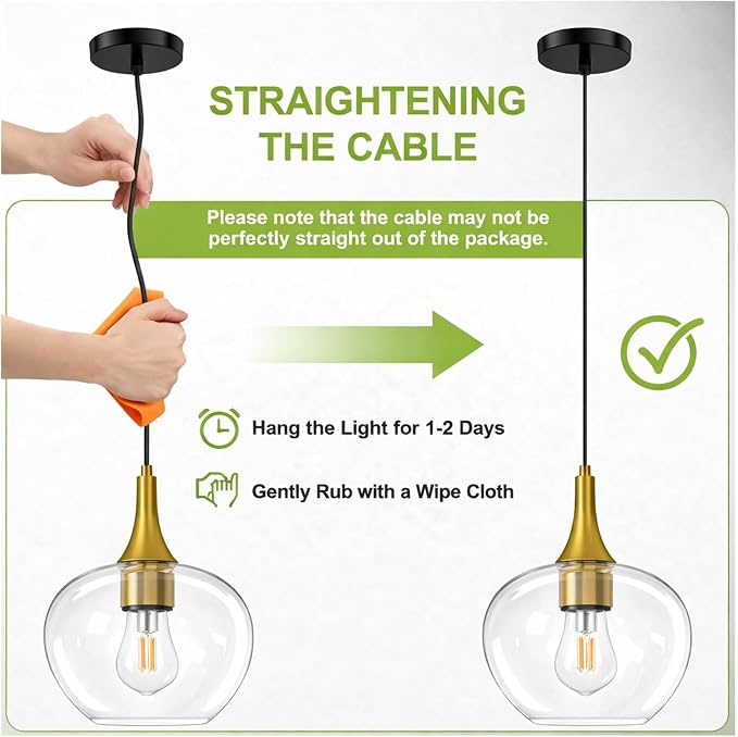 9.45in Black Gold Pendant Lights Kitchen Island with Clear Glass Shade 1PC | Handcrafted Glass Pendant Light Fixtures, UL Certified, E26 Base 100W Max, Height-Adjustable, Dimmable Hanging Pendant Light