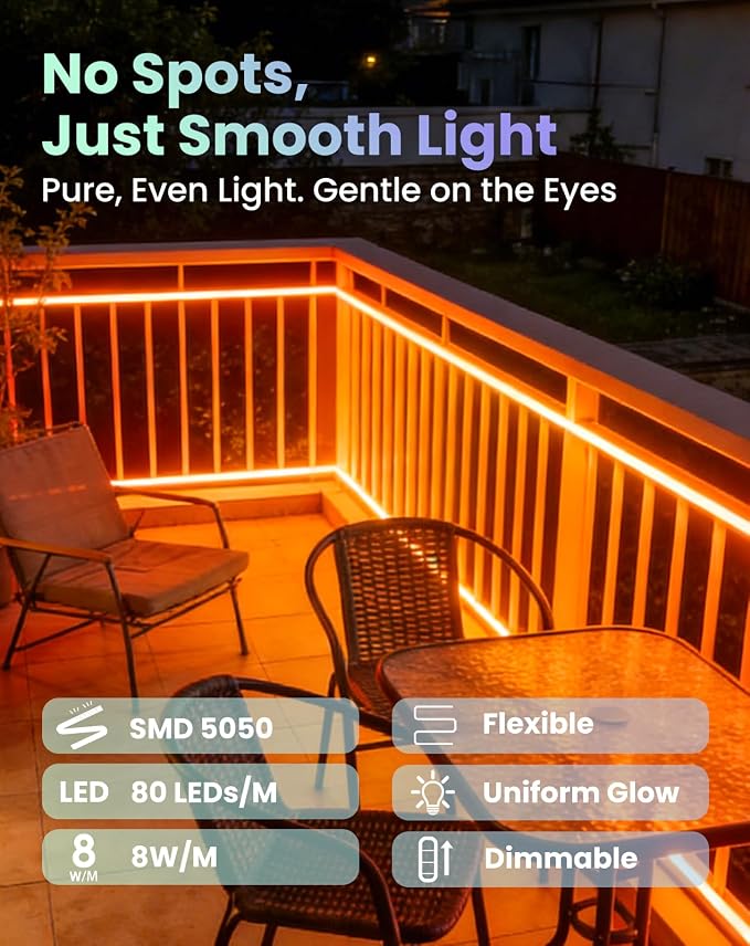 Smart LED RGB Neon Rope Lights AC 120V, ETL Expandable Color Changing Dimmable with Remote Compatible with Alexa, Google Assistant, Cold-Resistant & IP65 Waterproof, 8x16 mm, 65.6FT