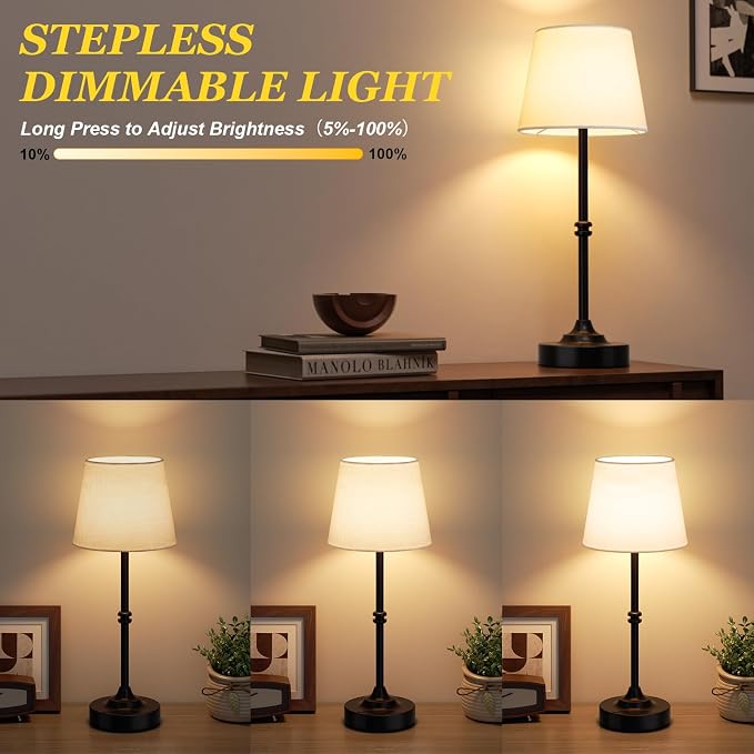 Kakanuo Rechargeable Cordless Table Lamp Black - 2 Pack 4000mAh Battery Operated Lamp, 3000K Warm Light, Touch Control Stepless Dimming, for Bedside, Dining Table, Home Decor
