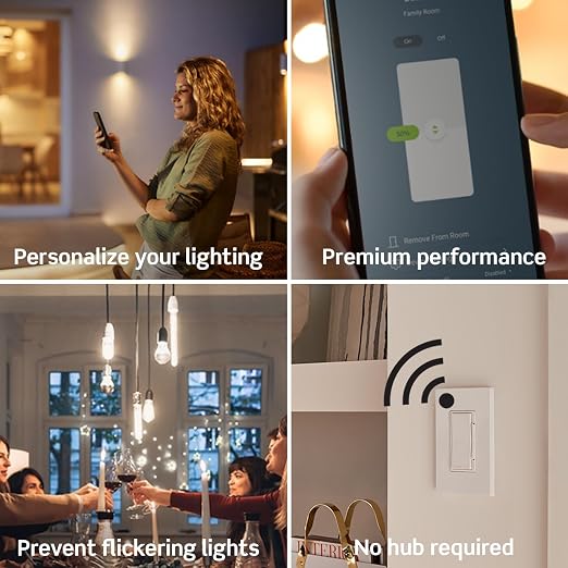 Leviton Decora Smart Dimmer Switch, Wi-Fi, Works with Matter, My Leviton, Alexa, Google Assistant, Apple Home/Siri & Wired or Wire-Free 3-Way, Neutral Wire Required, D36HD-1RW, White