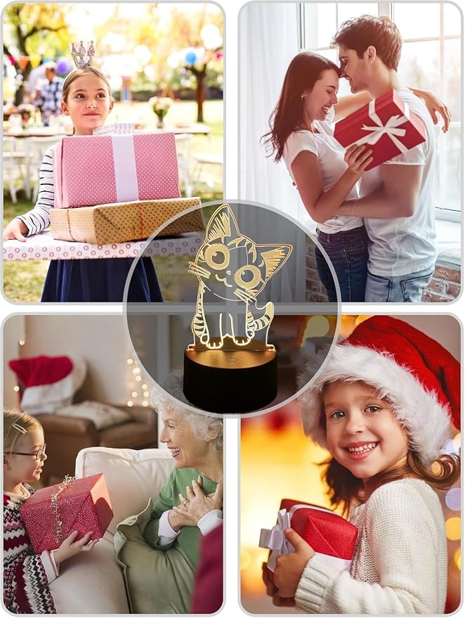 3D Illusion llamp LED Night Light, Anime Night Light Table Lamp USB Powered 7 Colors LED Lights with Touch Switch for Kids Gifts Bedroom Decoration (Cat)
