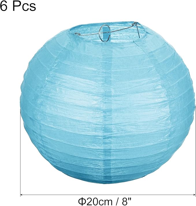 PATIKIL 8 Inch Paper Lanterns, 6 Pack Round Folding Hanging Lamp Shade for Wedding Home Party Festival Celebration, Light Blue