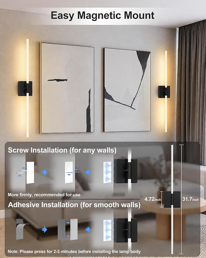 Wall Sconces Set of 2, Rechargeable Wireless Sconce(Bubble Crystal) | Battery Operated Wall Lights With Touch Remote, 4CCT Dimmable Wall Lamp For Bedroom, Living Room, Hallway. 31.7inch
