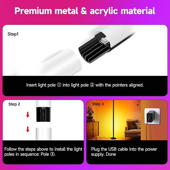Bevenus RGB Corner Floor Lamp,1800LM LED Standing Lamp for Gaming Room,1P | Music Sync,Smart App Control,16 Million DIY Colors,Dynamic Scenes,Modern Ambient Lighting for Bedroom Living Room