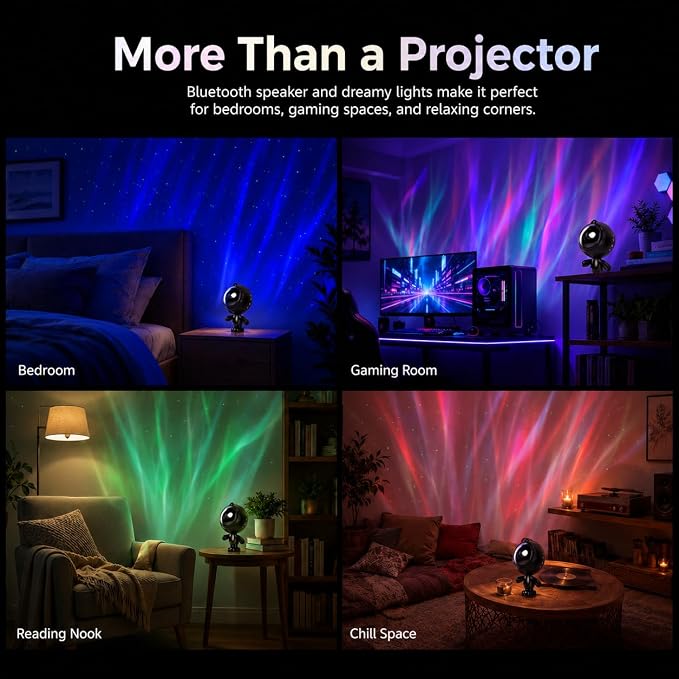 AIRIVO Northern Lights Star Projector, Galaxy Projector Night Light Bluetooth Speaker with Timer,Remote,White Noise, Posture Adjust,Room Bedroom Decor,Birthday Gifts for Kids Adults