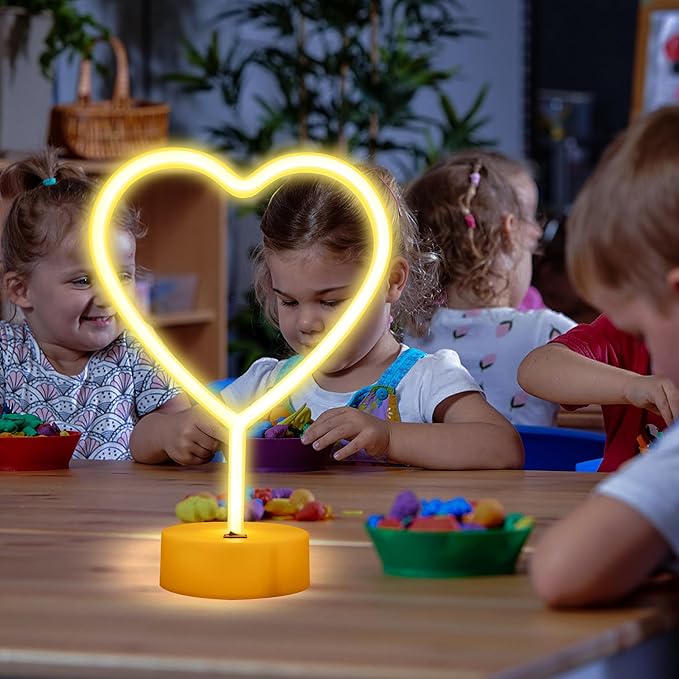 ENUOLI Neon Night Light Heart Shaped Lamp USB & Battery Powered Hanging Heart Love Neon Sign Wedding Novelty Home Decor Birthday Party Christmas Party Kids Room Living Room Bedroom Bar