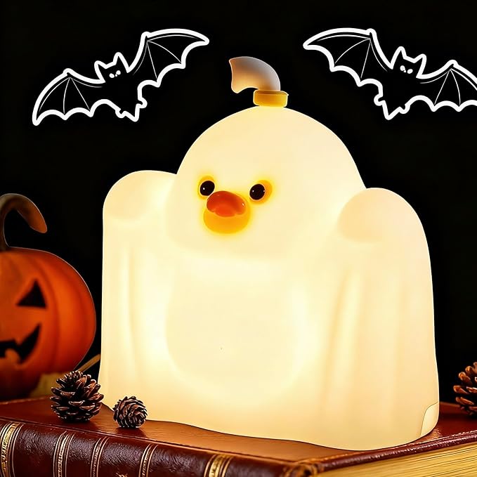 Ghost Duck Night Light for Kids, Cute Halloween Decor Squishy Lamp, Fun Weired Gag Ducky Gifts, Rechargeable Dimmable Bedside Animal Lamp, Baby Room Boys Girls College Dorm Trendy Stuff