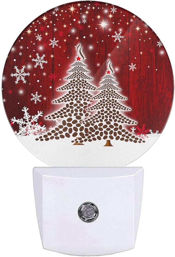 Mugod Red Christmas Plug-in Nightlights Coffee Beans Christmas Trees Snowflakes Night Light Plug into Wall with Dusk-to-Dawn Sensor LED Lighting 0.5W Sleep-Friendly