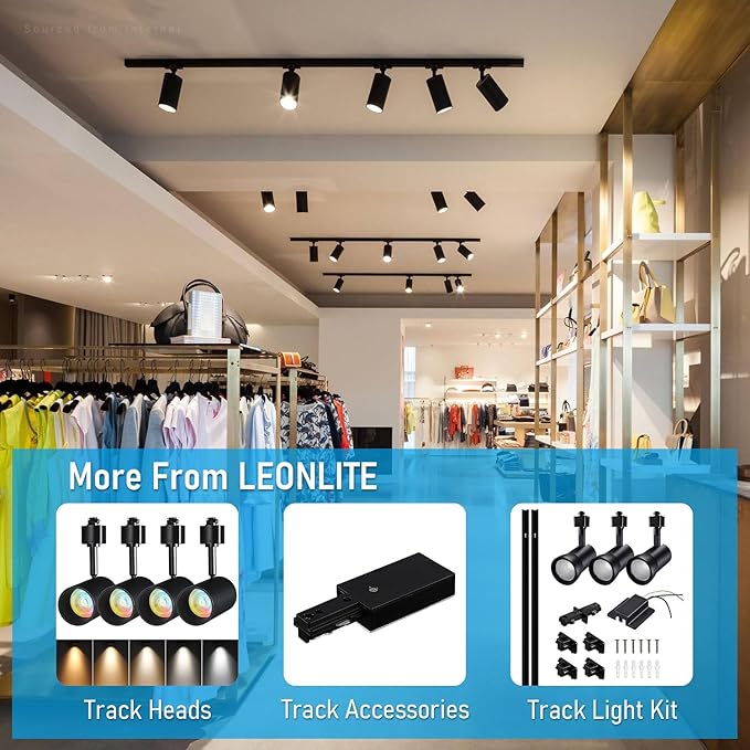 LEONLITE H Track Rail, 4FT H Type Track Lighting Rails & 2xEnd Caps, UL Listed, Flame Retardant Material, Use with Track Lighting Heads, Black