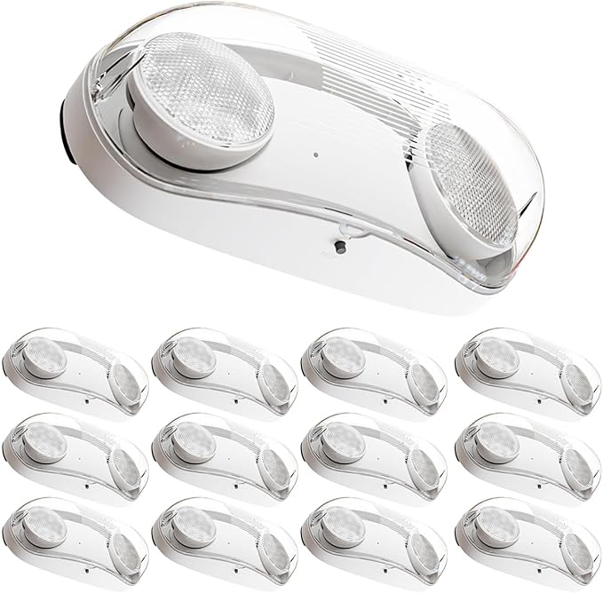 Sunco 12 Pack LED Emergency Light with 90 Minute Battery Backup, 2.4W | 400LM, 6500K, IP65 Wet Rated, 277V, 2-Head Adjustable Exit, Fire Resistant, Egress, AC120-277V, for Outdoor, UL