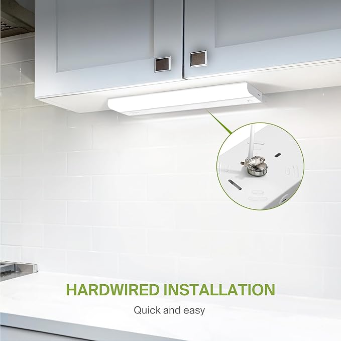 ASD 24 Inch Hardwired LED Under Cabinet Light, On/Off & 5CCT Switch 2700K-5000K, 12W 1051LM CRI90+, Direct Wire Low Profile Linkable Fixture, Dimmable Under Counter Kitchen Lighting, White, UL