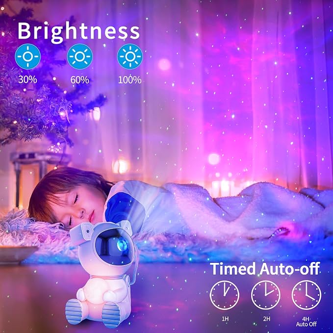 Cayclay Astronaut Galaxy Projector, Remote & Timer Night Light, White | 360° Magnetic Adjustable Head, Auto-Off Timer, Remote Controllable LED Lamp, Dimmable Multi-Color Night Light For Home Decor
