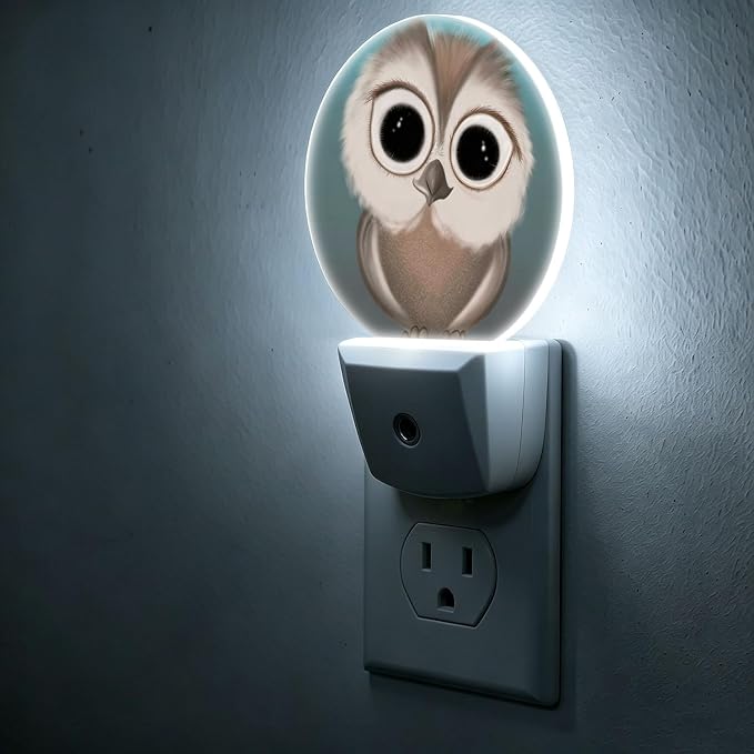 Night Lights Plug into Wall Cute Owl Night Light Energy Saving LED | Big Eyes Cartoon Animal Plug in Night Lights for Wall Socket with Dusk-to-Dawn Sensor for Bedroom, Bathroom and Living Room