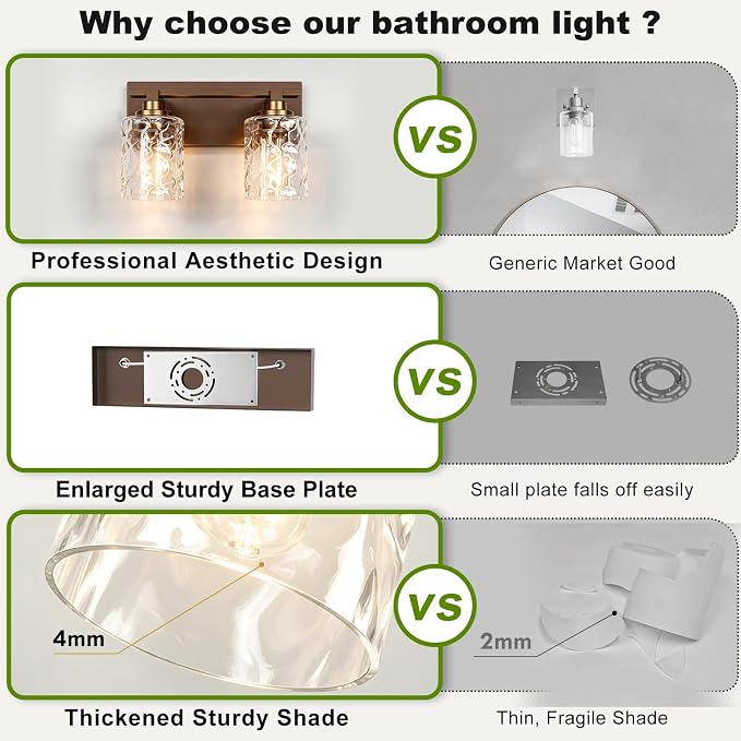 Modern Bathroom Lighting Fixtures Over Mirror, Vanity Lights for Bathroom, Wall Sconces with Clear Glass Shades, E26 Ceramic Socket, 2-Light 14-inch Oil-Rubbed