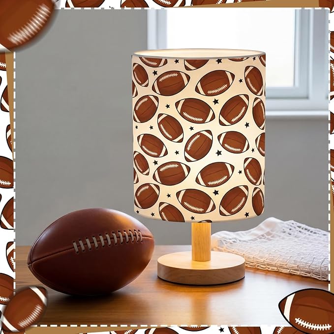 Football Kids Table Lamp for Bedroom Kids Bedside Lamp with Linen Wooden Nightstand Cartoon Nursery Lampshade for Girls Boys Living Room