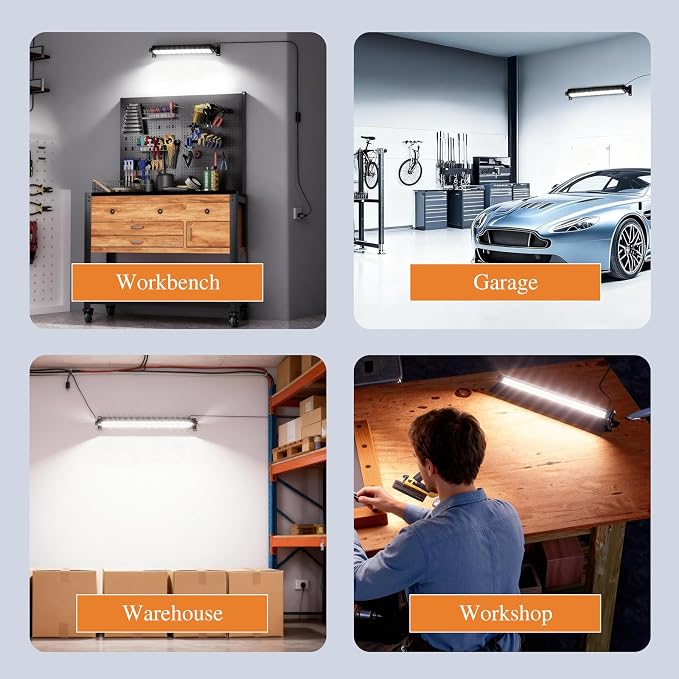 42W LED Shop Light for Garage, 4800LM 6500K Daylight, Plug in Shop Light with 4.9FT Cord & Switch, 120° Adjustable Bracket for Workshop, Basement, Utility Room (4-Pack)