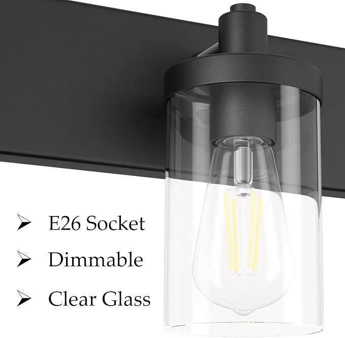 Aipsun 48in Vanity Light Black Bathroom Vanity Lighting Fixtures 6 Light Bathroom Light Fixtures with Clear Glass Shade(Exclude Bulb)