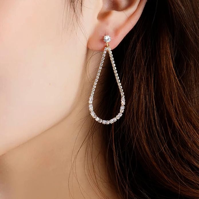 Luxval Rhinestone Earrings Dangling for Women Sparkly Silver Dangle Earrings Girls Long Chandelier Earrings Tassel Lightweight Ear Studs Cubic Zirconia Crystal Statement
